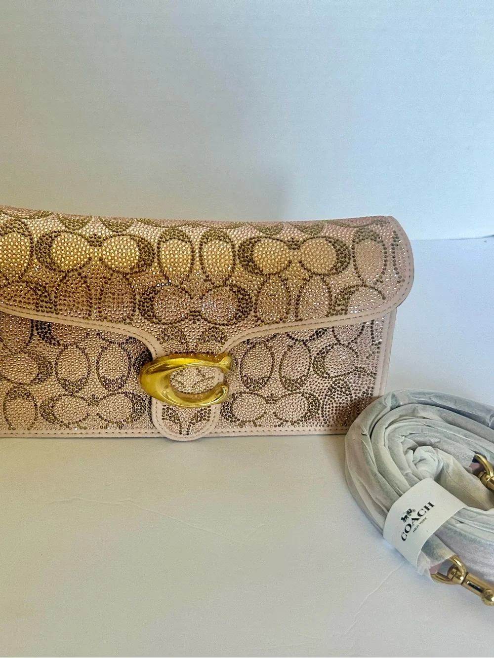 Coach Pink Crystal Signature C Clutch with Gold Hardware